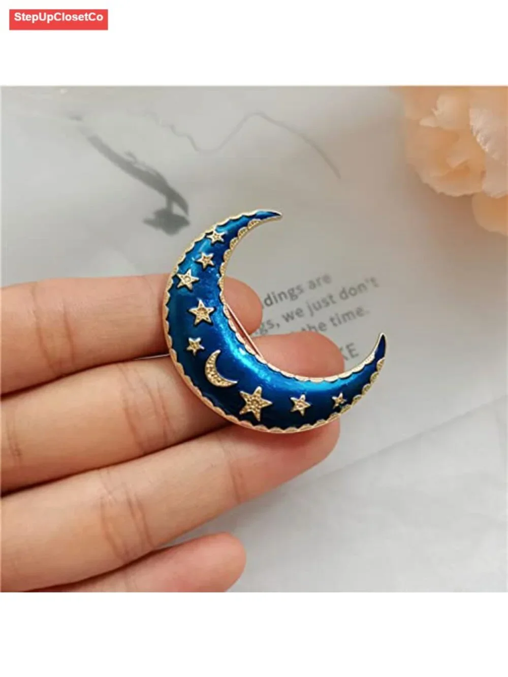 Alloy Moon Brooch Pin and Star Moon Ear Studs Set for Women